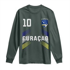 Curacao Soccer Sports Graphic Number 10 Jersey Style Long Sleeve Shirt Proud Curaçaoans Football Fans Game Day Pride TS02 Dark Forest Green Print Your Wear