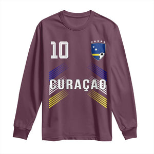 Curacao Soccer Sports Graphic Number 10 Jersey Style Long Sleeve Shirt Proud Curaçaoans Football Fans Game Day Pride TS02 Maroon Print Your Wear