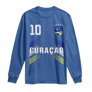 Curacao Soccer Sports Graphic Number 10 Jersey Style Long Sleeve Shirt Proud Curaçaoans Football Fans Game Day Pride TS02 Royal Blue Print Your Wear