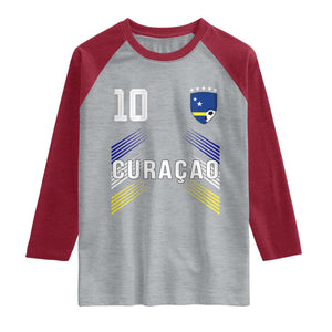Curacao Soccer Sports Graphic Number 10 Jersey Style Raglan Shirt Proud Curaçaoans Football Fans Game Day Pride TS02 Heather Gray Heather Red Print Your Wear