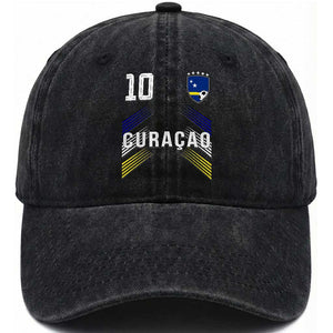 Curacao Soccer Sports Graphic Number 10 Jersey Style Washed Cotton Baseball Cap Proud Curaçaoans Football Fans Game Day Pride TS02 Print Your Wear
