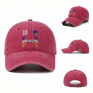 Curacao Soccer Sports Graphic Number 10 Jersey Style Washed Cotton Baseball Cap Proud Curaçaoans Football Fans Game Day Pride TS02 Washed Cap Universal Fit Red Print Your Wear