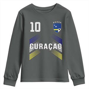 Curacao Soccer Sports Graphic Number 10 Jersey Style Youth Sweatshirt Proud Curaçaoans Football Fans Game Day Pride TS02 Dark Heather Print Your Wear