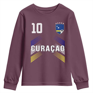 Curacao Soccer Sports Graphic Number 10 Jersey Style Youth Sweatshirt Proud Curaçaoans Football Fans Game Day Pride TS02 Maroon Print Your Wear