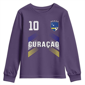 Curacao Soccer Sports Graphic Number 10 Jersey Style Youth Sweatshirt Proud Curaçaoans Football Fans Game Day Pride TS02 Purple Print Your Wear