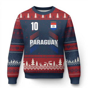 Paraguay Soccer Sports Graphic Number 10 Jersey Style Ugly Christmas Sweater Proud Paraguayan Football Fans Game Day Pride TS02 Navy Red Print Your Wear