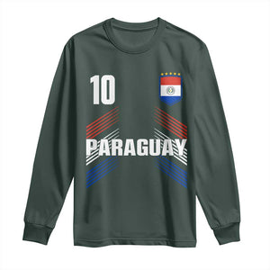 Paraguay Soccer Sports Graphic Number 10 Jersey Style Long Sleeve Shirt Proud Paraguayan Football Fans Game Day Pride TS02 Dark Forest Green Print Your Wear