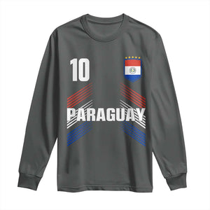 Paraguay Soccer Sports Graphic Number 10 Jersey Style Long Sleeve Shirt Proud Paraguayan Football Fans Game Day Pride TS02 Dark Heather Print Your Wear