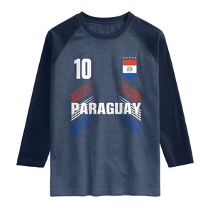 Paraguay Soccer Sports Graphic Number 10 Jersey Style Raglan Shirt Proud Paraguayan Football Fans Game Day Pride TS02 Heather Denim Navy Print Your Wear