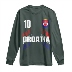 Croatia Soccer Sports Graphic Number 10 Jersey Style Long Sleeve Shirt Proud Croatian Football Fans Game Day Pride TS02 Dark Forest Green Print Your Wear