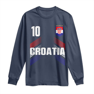 Croatia Soccer Sports Graphic Number 10 Jersey Style Long Sleeve Shirt Proud Croatian Football Fans Game Day Pride TS02 Navy Print Your Wear