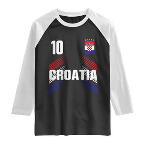 Croatia Soccer Sports Graphic Number 10 Jersey Style Raglan Shirt Proud Croatian Football Fans Game Day Pride TS02 Black White Print Your Wear