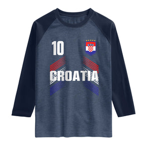 Croatia Soccer Sports Graphic Number 10 Jersey Style Raglan Shirt Proud Croatian Football Fans Game Day Pride TS02 Heather Denim Navy Print Your Wear