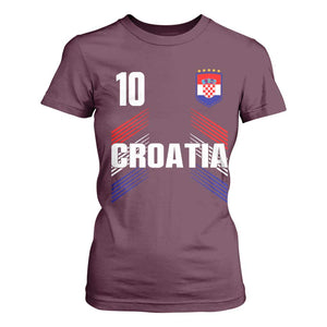 Croatia Soccer Sports Graphic Number 10 Jersey Style T Shirt For Women Proud Croatian Football Fans Game Day Pride TS02 Maroon Print Your Wear