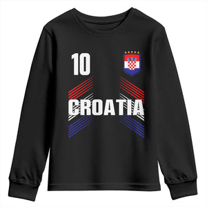Croatia Soccer Sports Graphic Number 10 Jersey Style Youth Sweatshirt Proud Croatian Football Fans Game Day Pride TS02 Black Print Your Wear