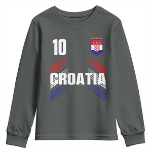 Croatia Soccer Sports Graphic Number 10 Jersey Style Youth Sweatshirt Proud Croatian Football Fans Game Day Pride TS02 Dark Heather Print Your Wear