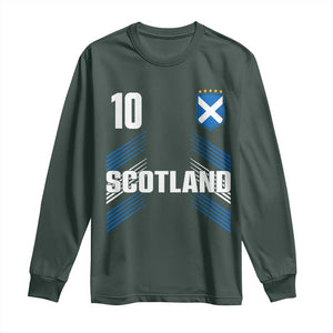 Scotland Soccer Sports Graphic Number 10 Jersey Style Long Sleeve Shirt Proud Scottish Football Fans Game Day Pride TS02 Dark Forest Green Print Your Wear