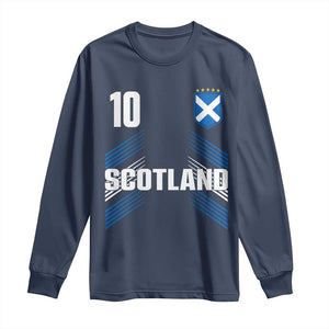 Scotland Soccer Sports Graphic Number 10 Jersey Style Long Sleeve Shirt Proud Scottish Football Fans Game Day Pride TS02 Navy Print Your Wear