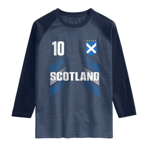 Scotland Soccer Sports Graphic Number 10 Jersey Style Raglan Shirt Proud Scottish Football Fans Game Day Pride TS02 Heather Denim Navy Print Your Wear