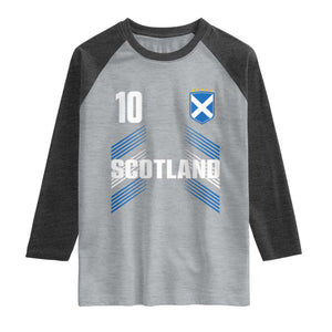Scotland Soccer Sports Graphic Number 10 Jersey Style Raglan Shirt Proud Scottish Football Fans Game Day Pride TS02 Heather Gray Heather Charcoal Print Your Wear