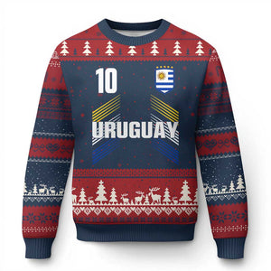 Uruguay Soccer Sports Graphic Number 10 Jersey Style Ugly Christmas Sweater Proud Uruguayan Football Fans Game Day Pride TS02 Navy Red Print Your Wear