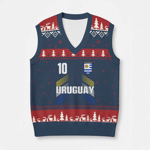 Uruguay Soccer Sports Graphic Number 10 Jersey Style V-Neck Knit Sweater Vest Proud Uruguayan Football Fans Game Day Pride TS02 Navy Red Print Your Wear