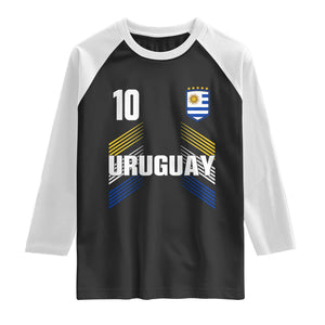 Uruguay Soccer Sports Graphic Number 10 Jersey Style Raglan Shirt Proud Uruguayan Football Fans Game Day Pride TS02 Black White Print Your Wear