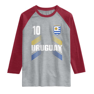 Uruguay Soccer Sports Graphic Number 10 Jersey Style Raglan Shirt Proud Uruguayan Football Fans Game Day Pride TS02 Heather Gray Heather Red Print Your Wear
