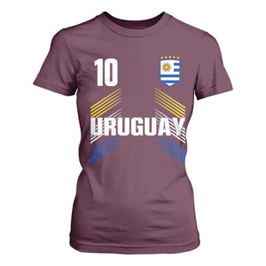 Uruguay Soccer Sports Graphic Number 10 Jersey Style T Shirt For Women Proud Uruguayan Football Fans Game Day Pride TS02 Maroon Print Your Wear