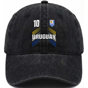 Uruguay Soccer Sports Graphic Number 10 Jersey Style Washed Cotton Baseball Cap Proud Uruguayan Football Fans Game Day Pride TS02 Print Your Wear