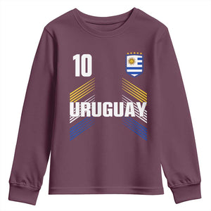 Uruguay Soccer Sports Graphic Number 10 Jersey Style Youth Sweatshirt Proud Uruguayan Football Fans Game Day Pride TS02 Maroon Print Your Wear