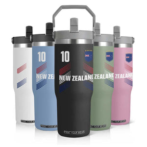 New Zealand Soccer Sports Graphic Number 10 Jersey Style Flip Straw Tumbler Proud Kiwis Football Fans Game Day Pride TS02 Print Your Wear