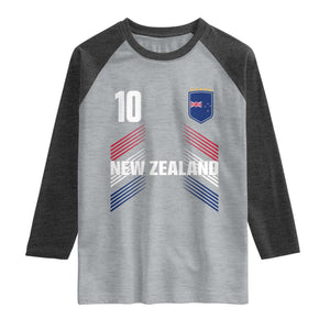 New Zealand Soccer Sports Graphic Number 10 Jersey Style Raglan Shirt Proud Kiwis Football Fans Game Day Pride TS02 Heather Gray Heather Charcoal Print Your Wear