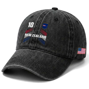 New Zealand Soccer Sports Graphic Number 10 Jersey Style Washed Cotton Baseball Cap Proud Kiwis Football Fans Game Day Pride TS02 Print Your Wear