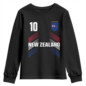 New Zealand Soccer Sports Graphic Number 10 Jersey Style Youth Sweatshirt Proud Kiwis Football Fans Game Day Pride TS02 Black Print Your Wear