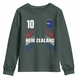 New Zealand Soccer Sports Graphic Number 10 Jersey Style Youth Sweatshirt Proud Kiwis Football Fans Game Day Pride TS02 Dark Forest Green Print Your Wear