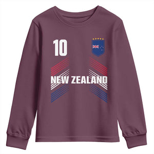 New Zealand Soccer Sports Graphic Number 10 Jersey Style Youth Sweatshirt Proud Kiwis Football Fans Game Day Pride TS02 Maroon Print Your Wear