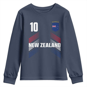 New Zealand Soccer Sports Graphic Number 10 Jersey Style Youth Sweatshirt Proud Kiwis Football Fans Game Day Pride TS02 Navy Print Your Wear