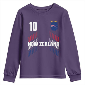 New Zealand Soccer Sports Graphic Number 10 Jersey Style Youth Sweatshirt Proud Kiwis Football Fans Game Day Pride TS02 Purple Print Your Wear