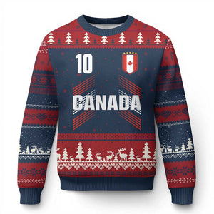 Canada Soccer Sports Graphic Number 10 Jersey Style Ugly Christmas Sweater Proud Canadian Football Fans Game Day Pride TS02 Navy Red Print Your Wear