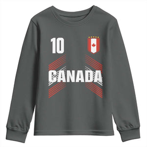 Canada Soccer Sports Graphic Number 10 Jersey Style Youth Sweatshirt Proud Canadian Football Fans Game Day Pride TS02 Dark Heather Print Your Wear
