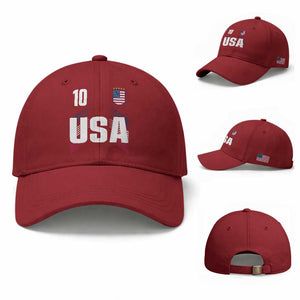 USA Soccer Sports Graphic Number 10 Jersey Style Baseball Cap Proud Fans Game Day Pride TS02 Baseball Cap Universal Fit Cherry Red Print Your Wear