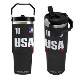USA Soccer Sports Graphic Number 10 Jersey Style Flip Straw Tumbler Proud Fans Game Day Pride TS02 One Size: 30 oz Black Print Your Wear