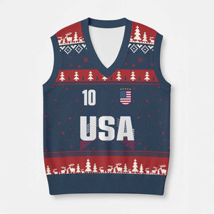 USA Soccer Sports Graphic Number 10 Jersey Style V-Neck Knit Sweater Vest Proud Fans Game Day Pride TS02 Navy Red Print Your Wear