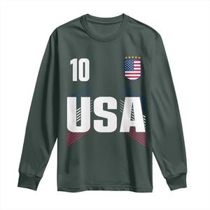USA Soccer Sports Graphic Number 10 Jersey Style Long Sleeve Shirt Proud Fans Game Day Pride TS02 Dark Forest Green Print Your Wear