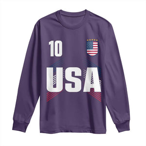 USA Soccer Sports Graphic Number 10 Jersey Style Long Sleeve Shirt Proud Fans Game Day Pride TS02 Purple Print Your Wear