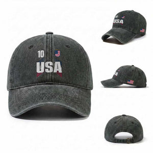 USA Soccer Sports Graphic Number 10 Jersey Style Washed Cotton Baseball Cap Proud Fans Game Day Pride TS02 Washed Cap Universal Fit Dark Green Print Your Wear