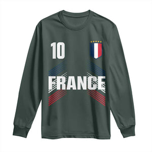 France Soccer Sports Graphic Number 10 Jersey Style Long Sleeve Shirt Proud French Football Fans Game Day Pride TS02 Dark Forest Green Print Your Wear