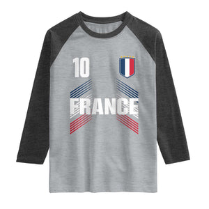 France Soccer Sports Graphic Number 10 Jersey Style Raglan Shirt Proud French Football Fans Game Day Pride TS02 Heather Gray Heather Charcoal Print Your Wear