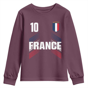 France Soccer Sports Graphic Number 10 Jersey Style Youth Sweatshirt Proud French Football Fans Game Day Pride TS02 Maroon Print Your Wear